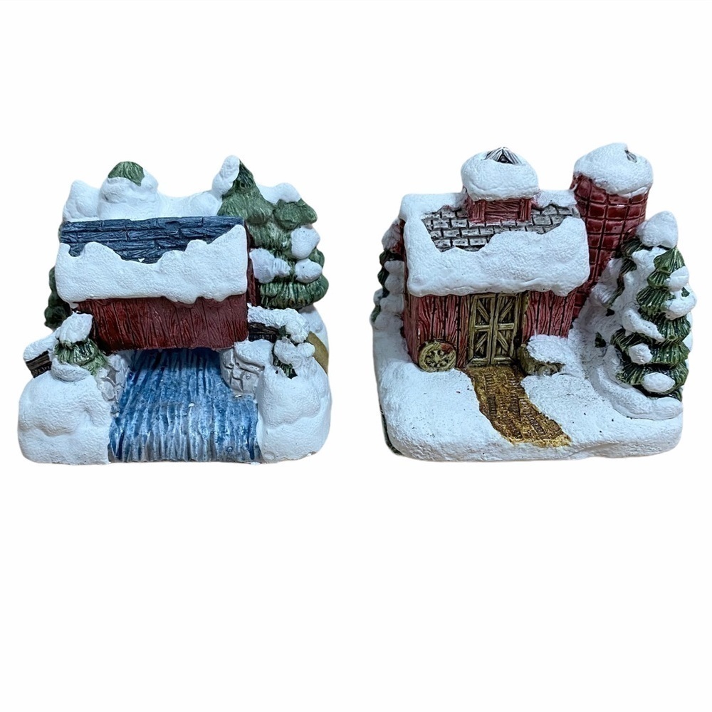 Vintage Hand Painted Ceramic Cottage Set Christmas
